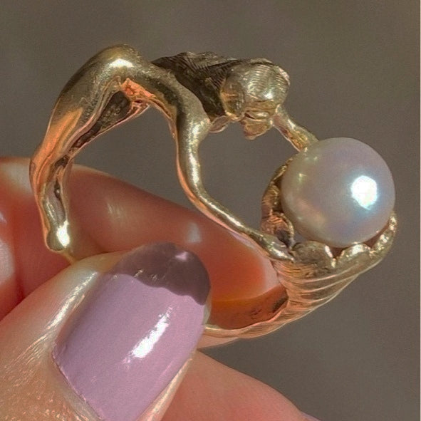 Baroque pearl personality ring