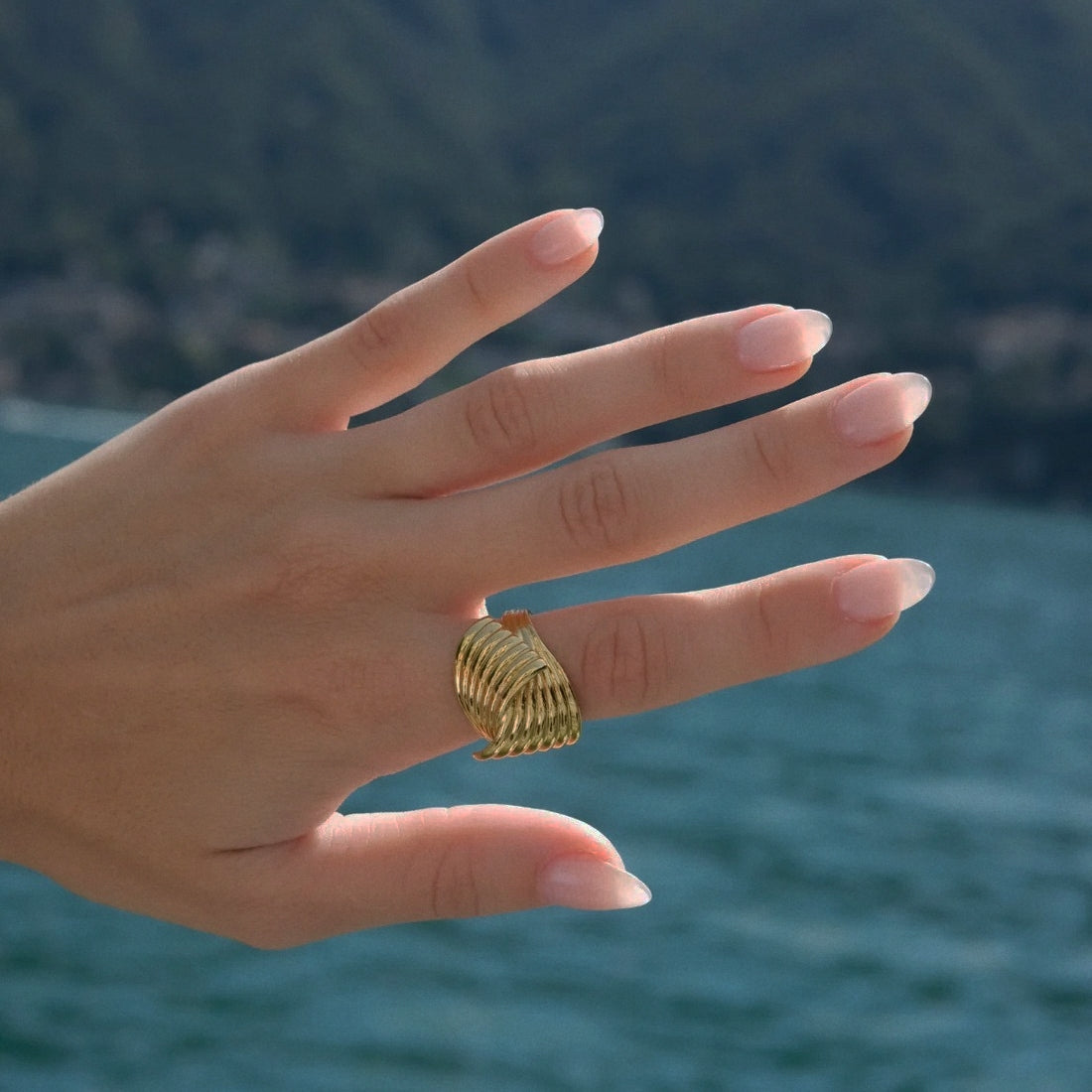 Striped and textured interlace ring