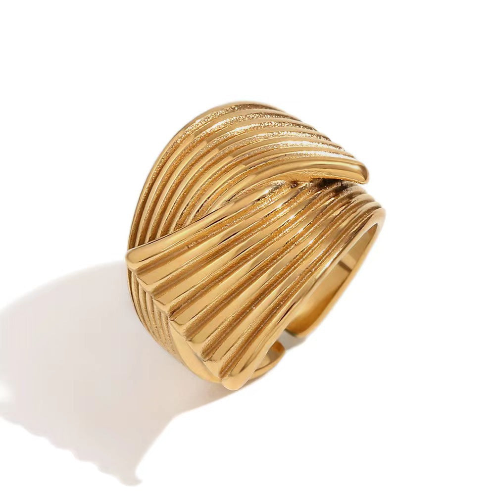 Striped and textured interlace ring