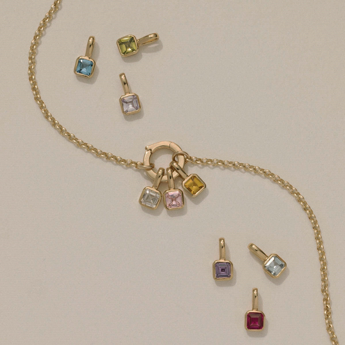 Colored square zircon pendant necklace