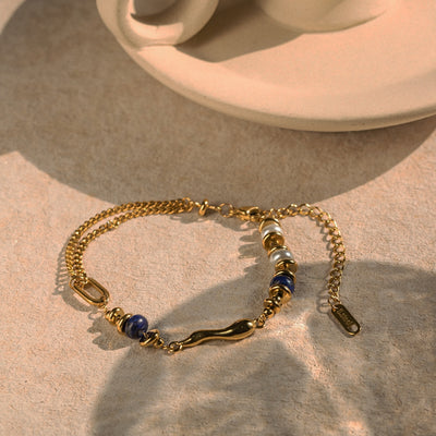 Pearls with lapis lazuli drop bracelet