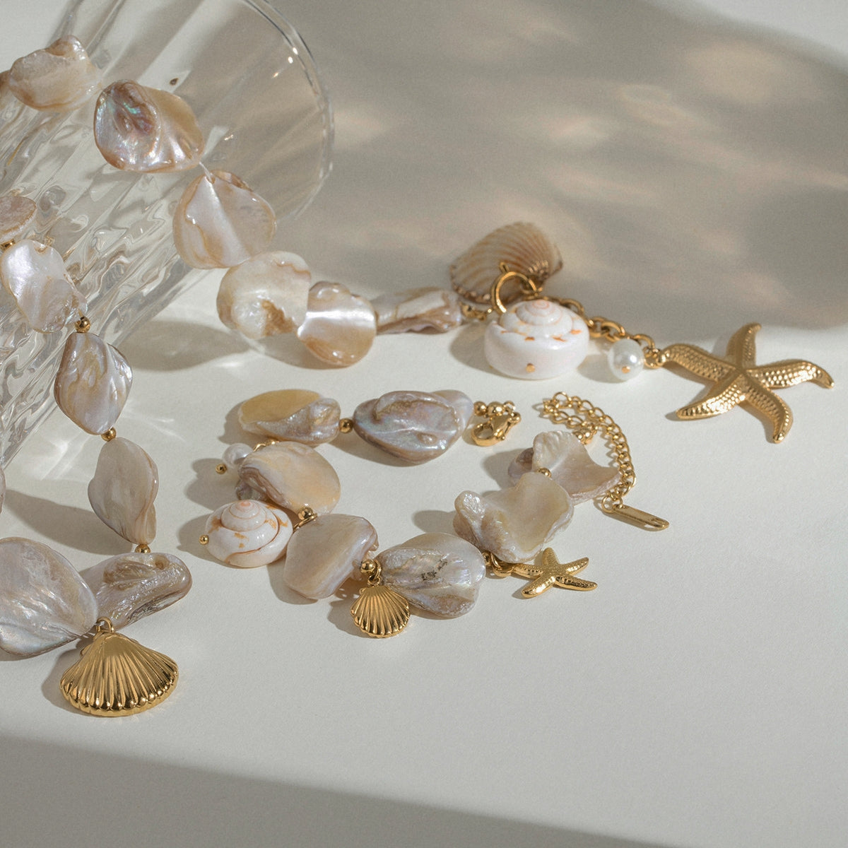 Shell string scallop starfish conch pendant bracelet