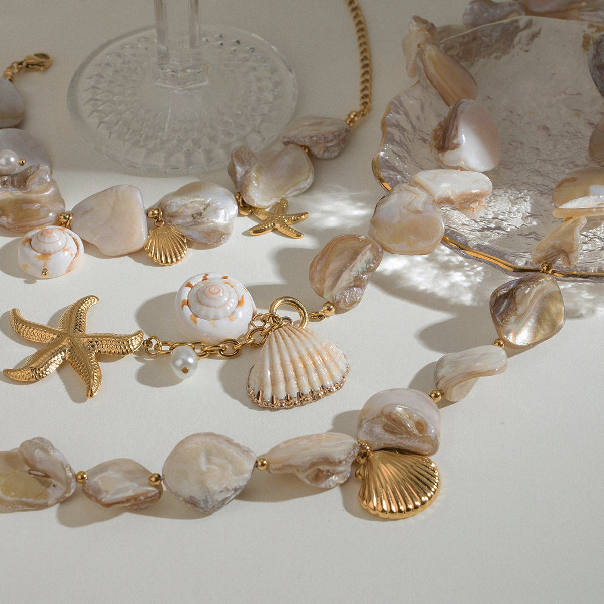 Shell string scallop starfish conch pendant bracelet