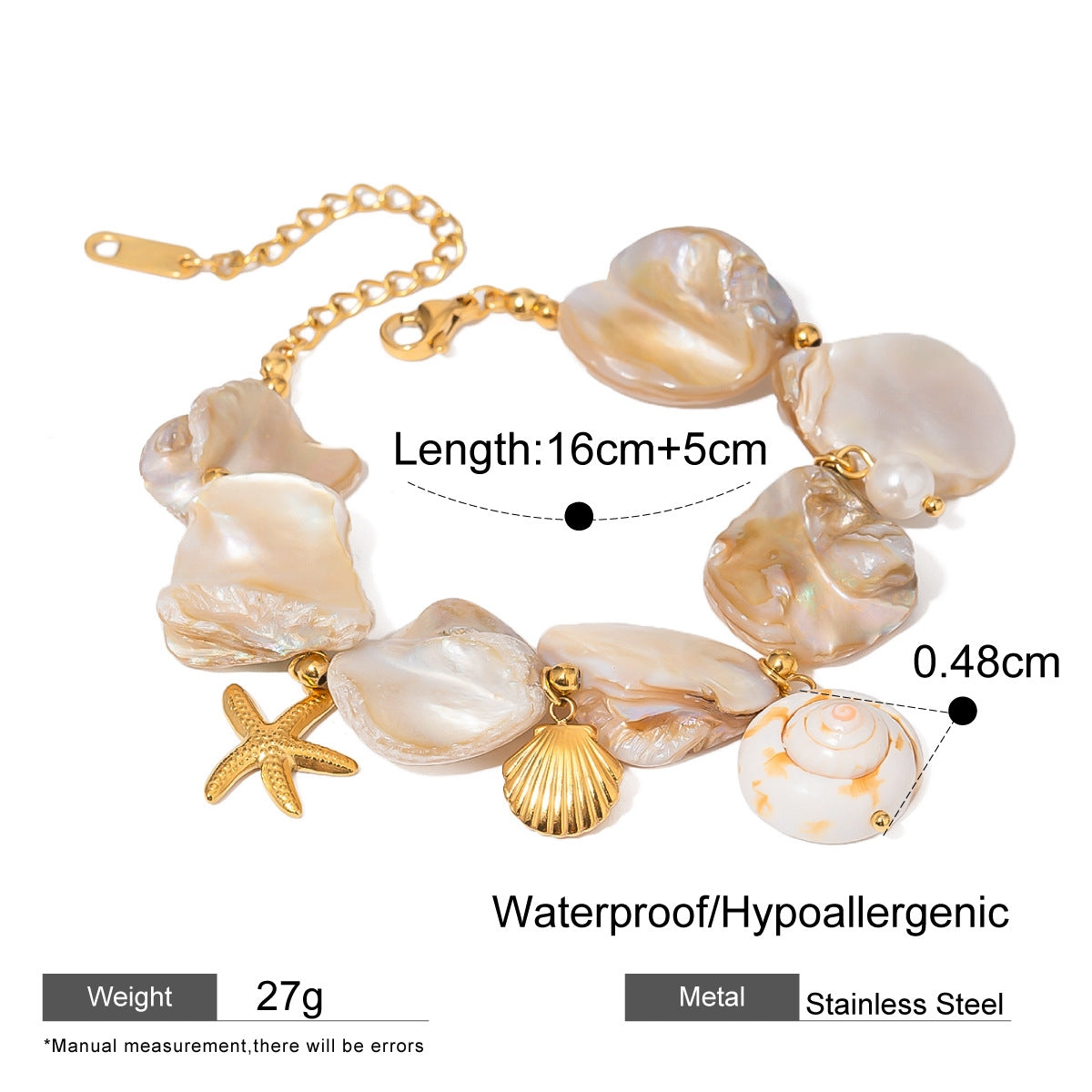 Shell string scallop starfish conch pendant bracelet