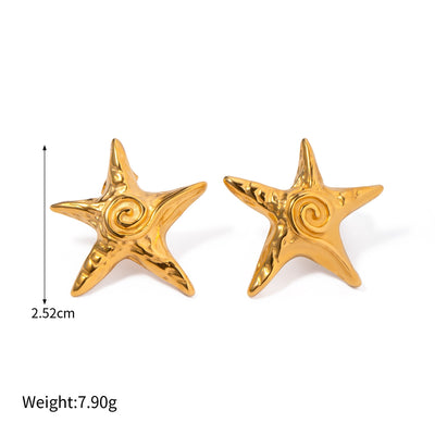 Starfish spiral threaded loop stud earring