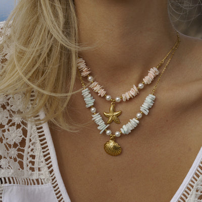 Shell piece pearl shell pendant necklace